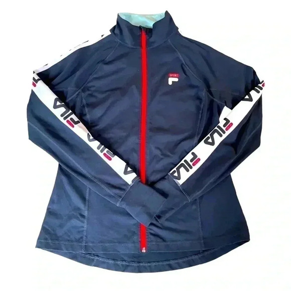 Fila Sport Womens Jacket Medium Navy Blue Red White Stripe Full Zip Active - Picture 1 of 6